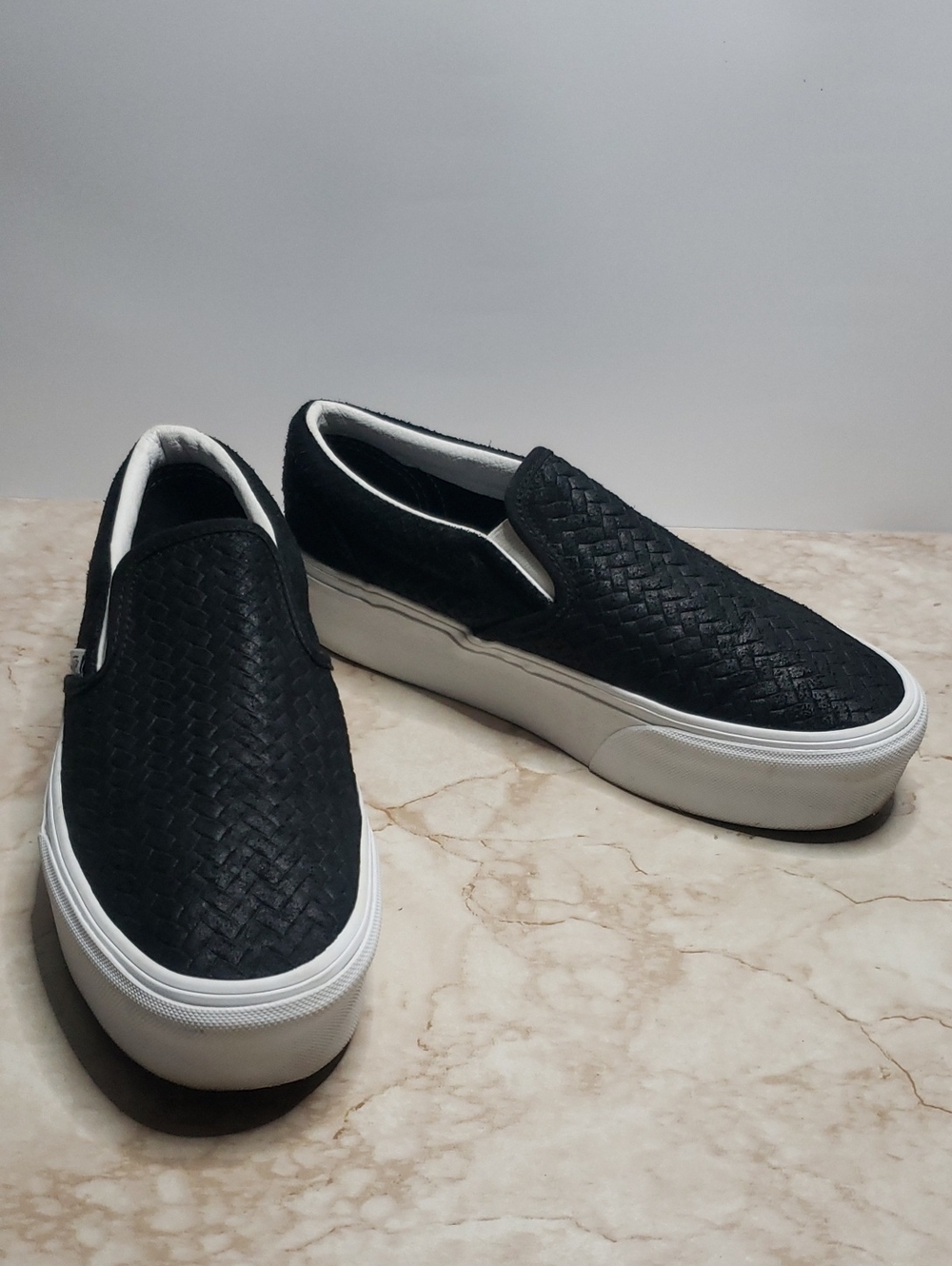 Vans Unisex Black Slip-On Woven Casual Sneakers Platsform